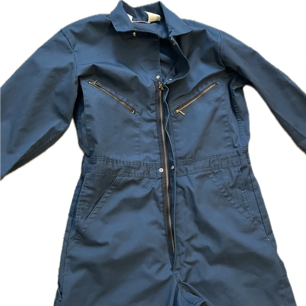 Vintage Dickies Coveralls Mens Blue Twill Zip Jumpsuit Mechanic Workwear 42 Tall - Picture 2 of 10